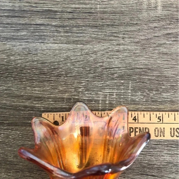 Vtg Marigold Carnival Glass Swung Vase - Picture 9 of 11